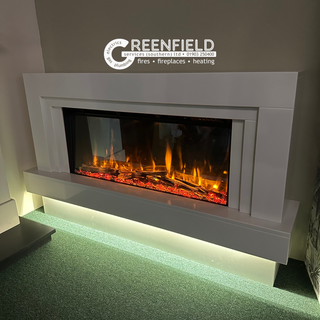 Infinix Tiree 56" White Micromarble Flat-To-Wall Electric Fire and Fireplace Suite