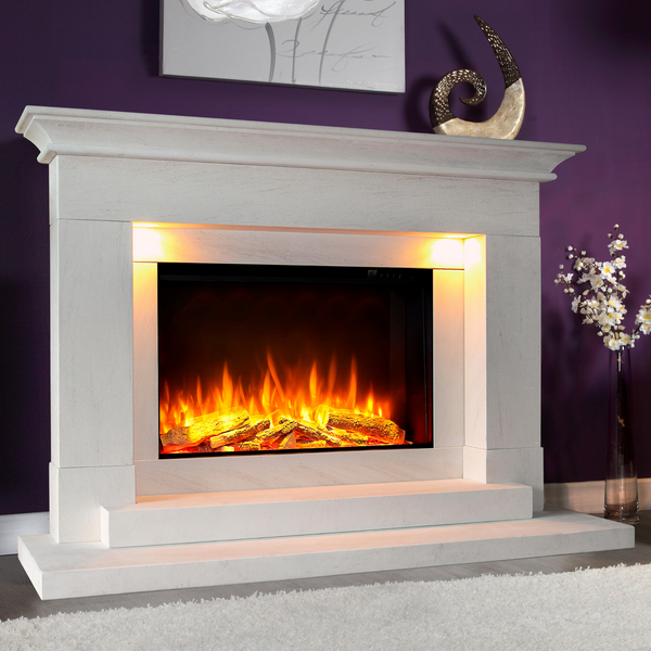 DLX Aleesia 750 Illumia Complete Limestone Fire and Fireplace Suite - Celsi
