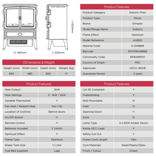 Auberry Optimyst White Electric Stove - Dimplex