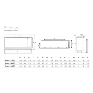 Avanti RW 3-Sided Media Wall Electric Fire - Onyx