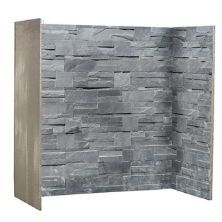 Grey staggered slate fireplace chamber lining on white wall