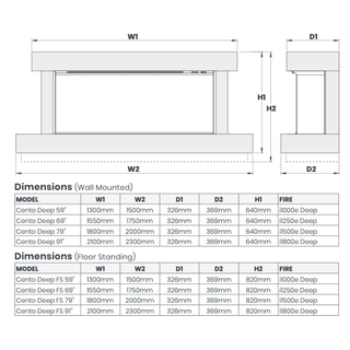 Cento Deep Floor Mounted Electric Fire and Fireplace Suite - Katell