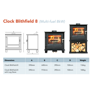 Blithfield 8 8kW Solid Fuel Woodburning and Multifuel Freestanding Stove - Clock