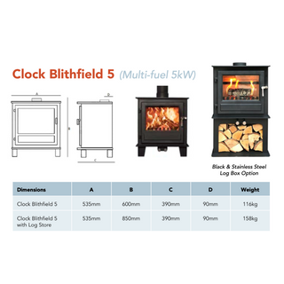 Blithfield 5 5kW Solid Fuel Woodburning and Multifuel Freestanding Stove - Clock