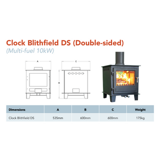 Blithfield DS Double-Sided 10kW Solid Fuel Woodburning and Multifuel Freestanding Stove - Clock