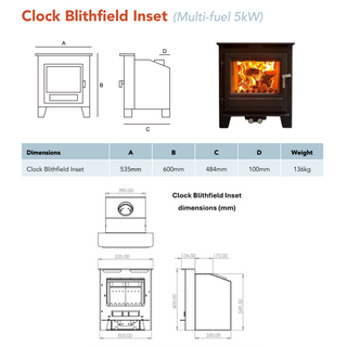 Blithfield Inset Solid Fuel Woodburning and Multifuel Cassette Stove - Clock