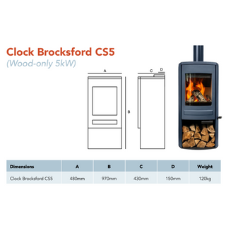 Brocksford CS5 5kW Solid Fuel Woodburning Cylindrical Freestanding Stove - Clock