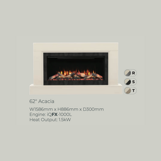 Diamond 62" Acacia Luxury Timber Flat-To-Wall IQFX Fire and Fireplace Suite