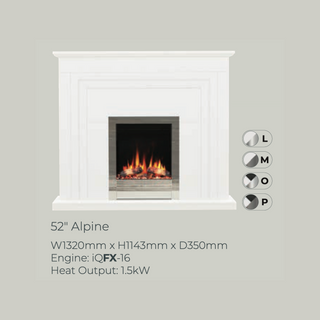 Diamond 52" Alpine Luxury Timber Flat-To-Wall IQFX Fire and Fireplace Suite
