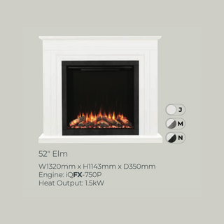 Diamond 52" Elm Luxury Timber Flat-To-Wall IQFX Fire and Fireplace Suite