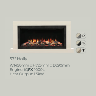 Diamond 57" Holly Luxury Timber Wall Mounted IQFX Fire and Fireplace Suite