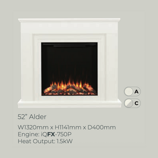 52" Alder Luxury Micromarble Flat-To-Wall IQFX Fire and Fireplace Suite - Diamond