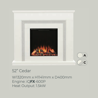 52" Cedar Luxury Micromarble Flat-To-Wall IQFX Fire and Fireplace Suite - Diamond