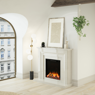 50" Dahlia Luxury Micromarble Flat-To-Wall IQFX Fire and Fireplace Suite - Diamond