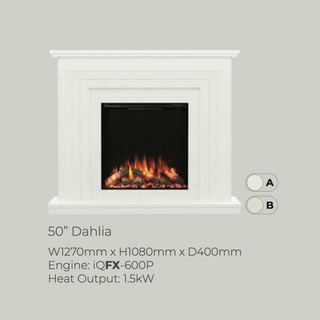 50" Dahlia Luxury Micromarble Flat-To-Wall IQFX Fire and Fireplace Suite - Diamond