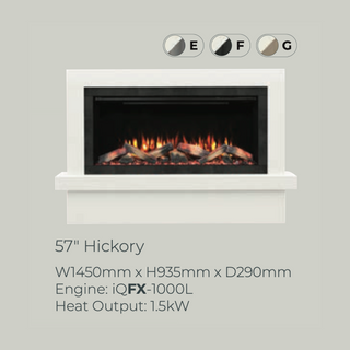 57" Hickory Luxury White Micromarble Flat-To-Wall IQFX Fire and Fireplace Suite - Diamond