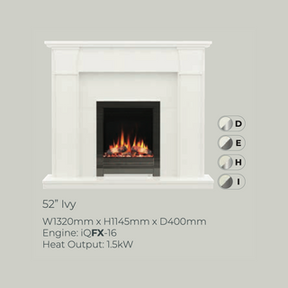 52" Ivy Luxury Micromarble Flat-To-Wall IQFX Fire and Fireplace Suite - Diamond