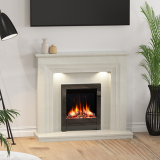 48" Jasmine Luxury Micromarble Flat-To-Wall IQFX Fire and Fireplace Suite - Diamond