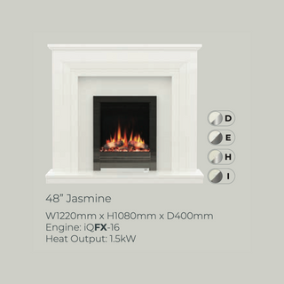 48" Jasmine Luxury Micromarble Flat-To-Wall IQFX Fire and Fireplace Suite - Diamond