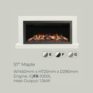 57" Maple Luxury Micromarble Wall Mounted IQFX Fire and Fireplace Suite - Diamond