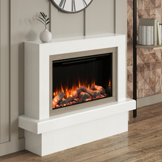 47" Redwood Luxury White Micromarble Flat-To-Wall IQFX Fire and Fireplace Suite - Diamond