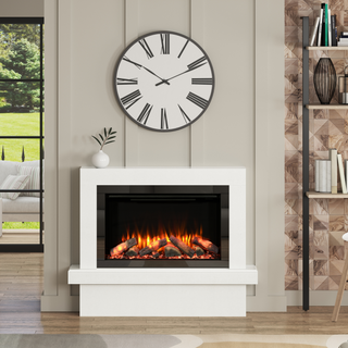 47" Redwood Luxury White Micromarble Flat-To-Wall IQFX Fire and Fireplace Suite - Diamond