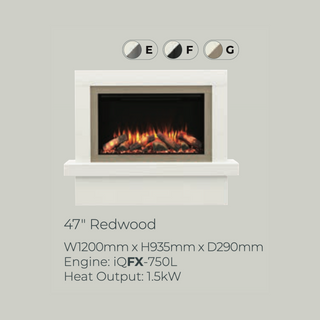 47" Redwood Luxury White Micromarble Flat-To-Wall IQFX Fire and Fireplace Suite - Diamond