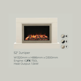 Diamond 52" Juniper Luxury Timber Flat-To-Wall IQFX Fire and Fireplace Suite