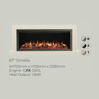 Diamond 67" Ornella Luxury Timber Wall Mounted IQFX Fire and Fireplace Suite