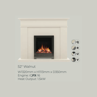 Diamond 52" Walnut Luxury Timber Flat-To-Wall IQFX Fire and Fireplace Suite