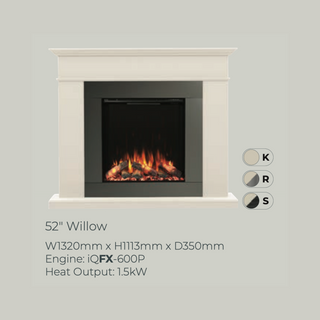 Diamond 52" Willow Luxury Timber Flat-To-Wall IQFX Fire and Fireplace Suite