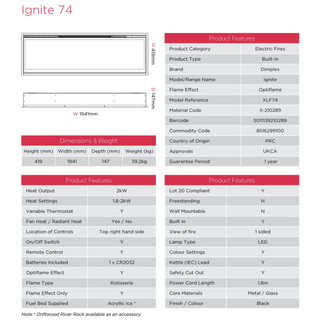 Dimplex Ignite XLF Optiflame Built-In Media Wall Electric Fire