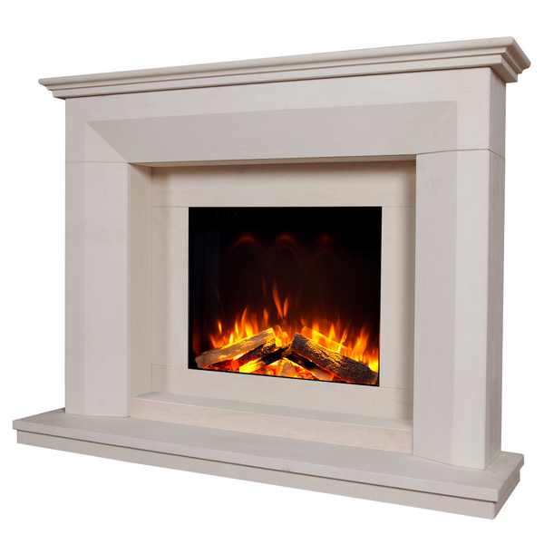 DLX Angelo 600 Complete Limestone Electric Fire and Fireplace Suite - Celsi