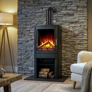 Spectre DLX LS Three-Sided Electric Stove with Log Store - Celsi