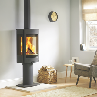 Duo 1 5kW Glass Sided Wood Burning Stove on Pedestal - Nordpeis