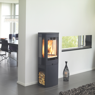 Duo 2 5kW Glass Sided Wood Burning Stove on Log Stove - Nordpeis