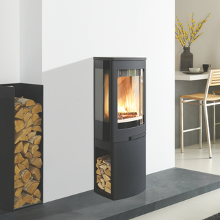 Duo 2 5kW Glass Sided Wood Burning Stove on Log Stove - Nordpeis