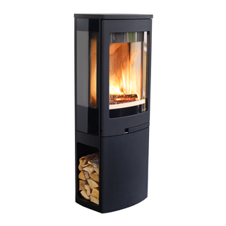 Duo 2 5kW Glass Sided Wood Burning Stove on Log Stove - Nordpeis
