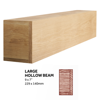Large Hollow Beam Solid Oak Fireplace Beam Complete with Easy-Fix Kit - Focus Fireplaces