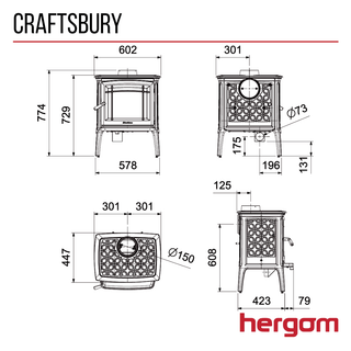 Craftsbury 7.5kW Ecodesign Woodburning Stove - Hergom