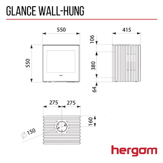 Glance Wall-Mounted 7.5kW Ecodesign Woodburning Stove - Hergom
