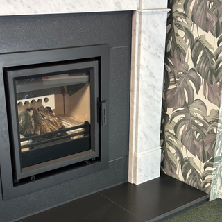 Ex-Display Hersham 54" Carrara Marble Honed Granite Ecostar Inset 5kW Woodburner Fireplace Suite