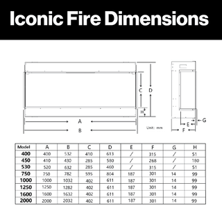 Iconic Media Wall Electric Fire (750, 1000, 1250, 1600, 2000) - Iconic