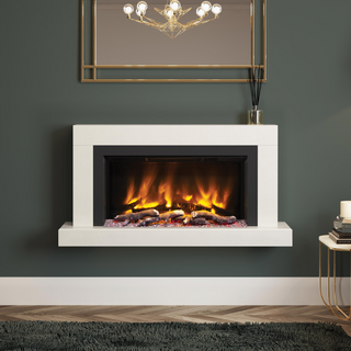 Pryzm Impero White Micromarble Wall Mounted Electric Fire and Fireplace Suite