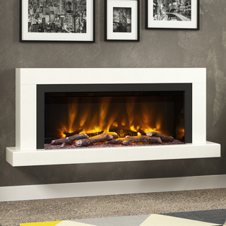 Pryzm Impero White Micromarble Wall Mounted Electric Fire and Fireplace Suite