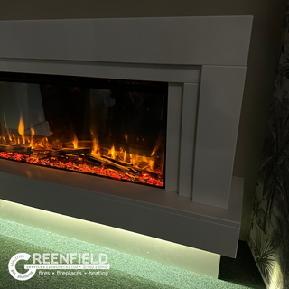 Infinix Tiree 56" White Micromarble Flat-To-Wall Electric Fire and Fireplace Suite