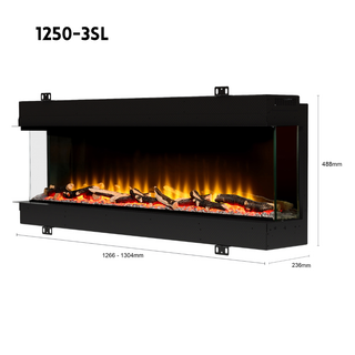 Invision 3SL 3-Sided Media Wall Electric Fire (1000, 1250) - Flare