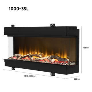 Invision 3SL 3-Sided Media Wall Electric Fire (1000, 1250) - Flare