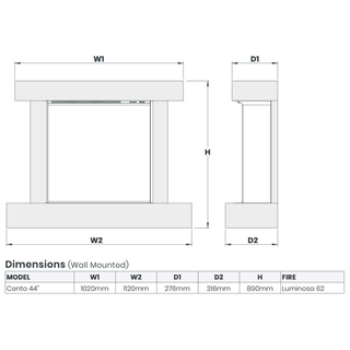 Cento Portrait Wall Mounted Electric Fire and Fireplace Suite - Katell Italia