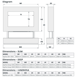 Aprila Pre-Built Media Wall Electric Fire and Fireplace Suite - Katell Italia